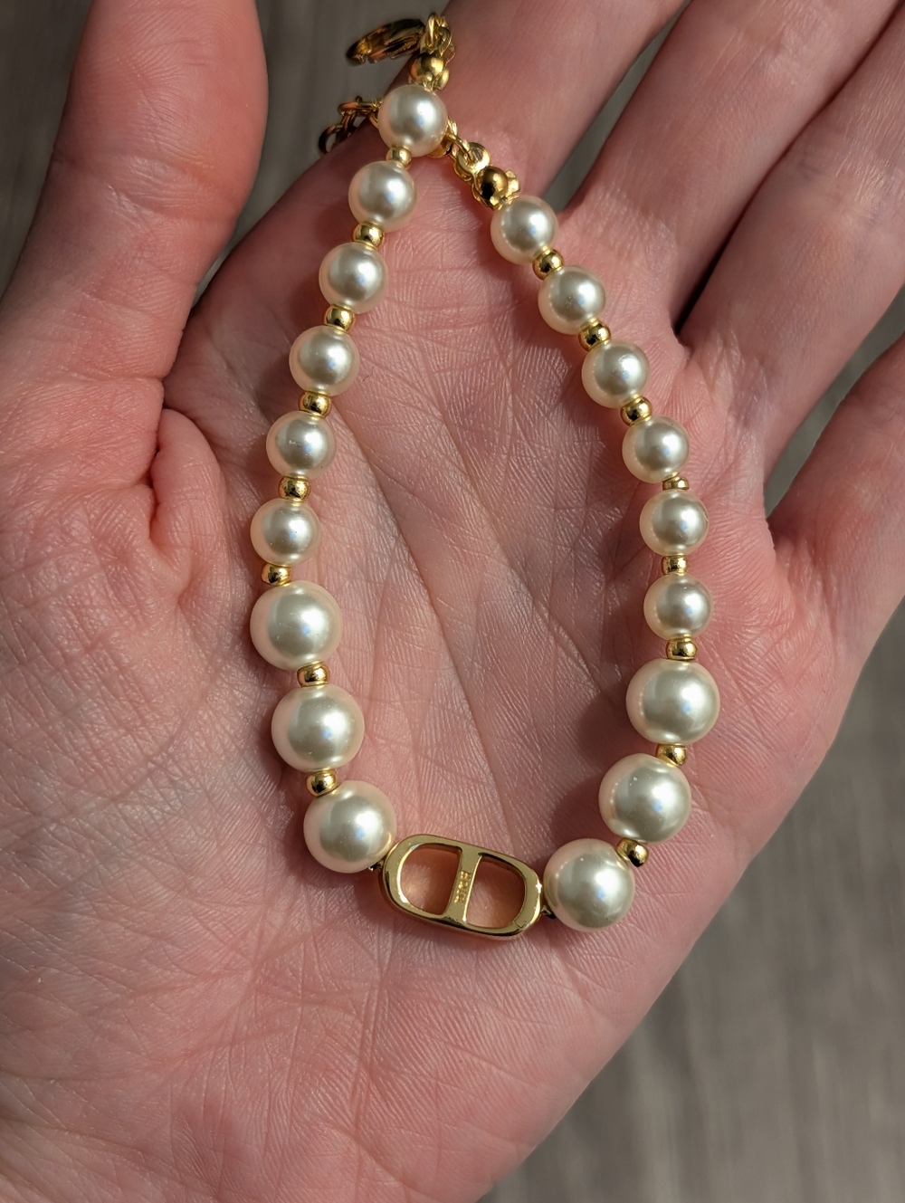Authentic Christian Dior Pearl & Gold Bead Bracelet
